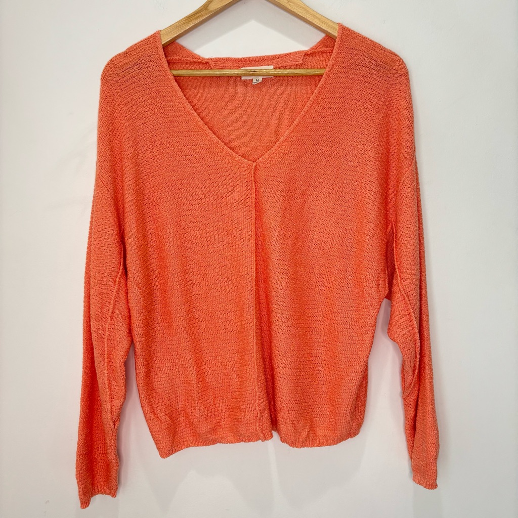 Promesa Knit Sweater Dropped Shoulder Coral Vneck Oversized Size Medium H45